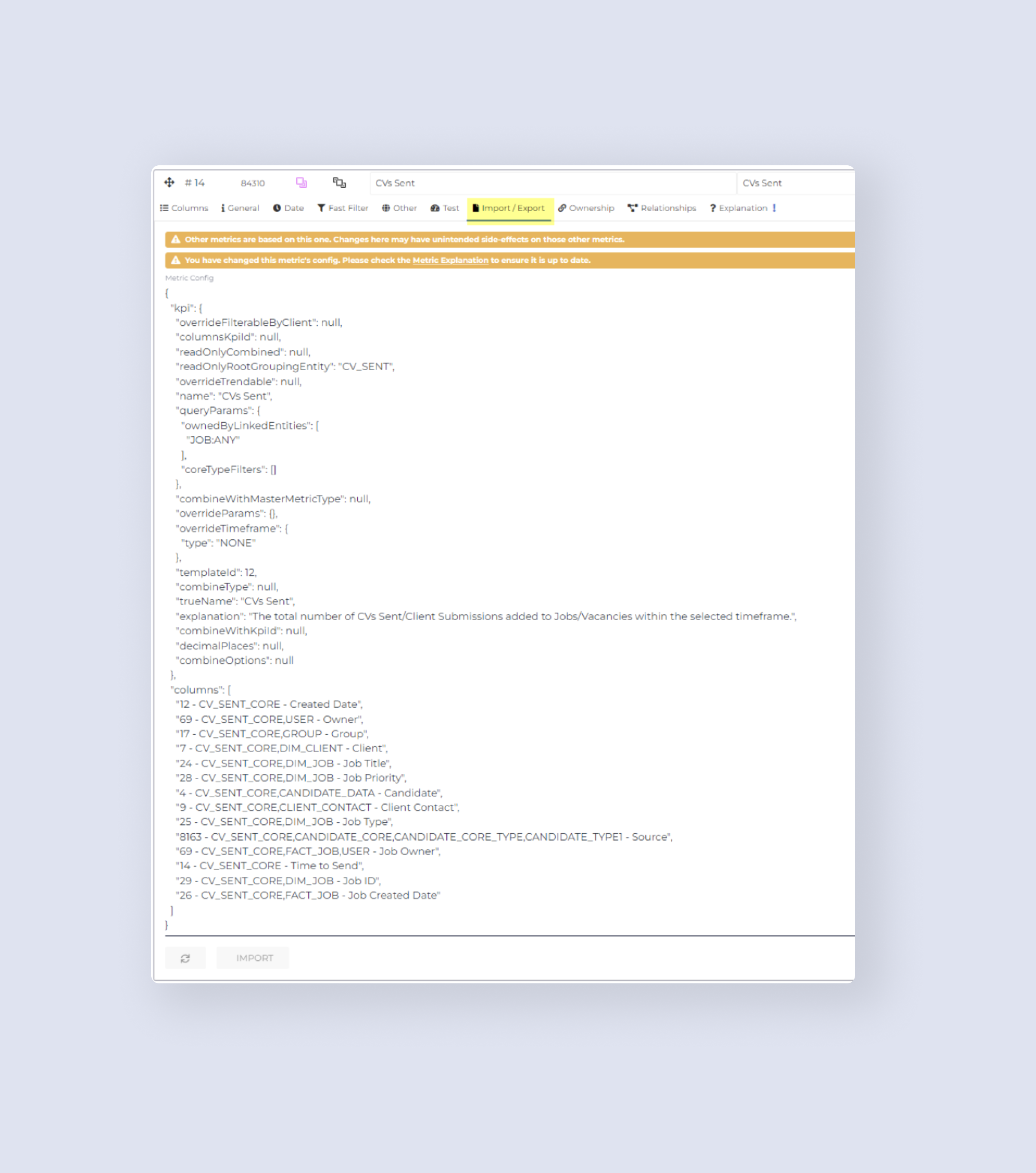 The existing JSON-based metric editor